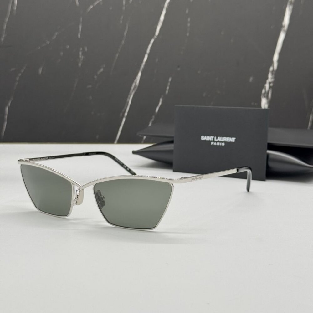 NEW SL637 002 SAINT LAURENT  SUNGLASSES WOMEN SILVER CAT EYE EYEWEAR SL 637 002